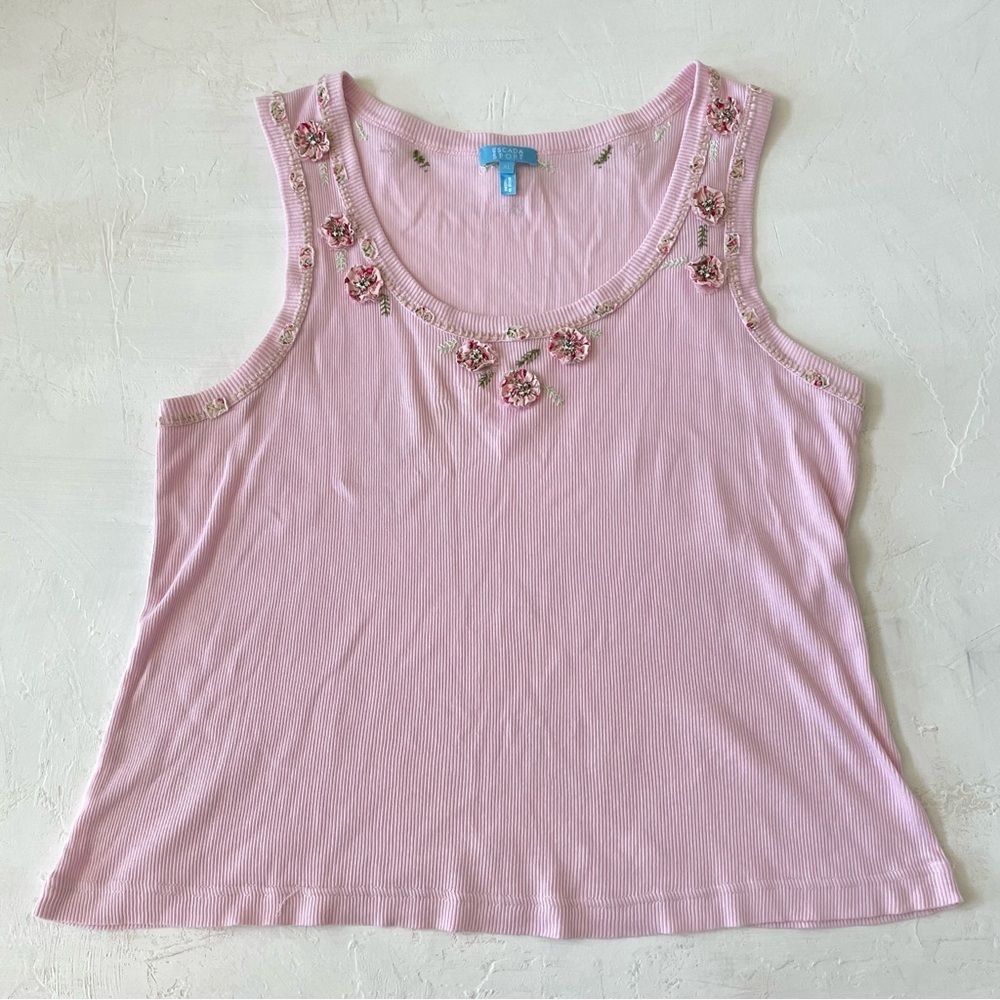 Escada Sport Y2K Pink Floral Embroidered Tank Top Size XL